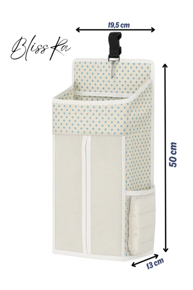 Blissra Askılı Bebek Bezi Düzenleyici Organizer (Beşiğe Asılabilir) –Mavi Puantiyeli- Özel Tasarım - 5