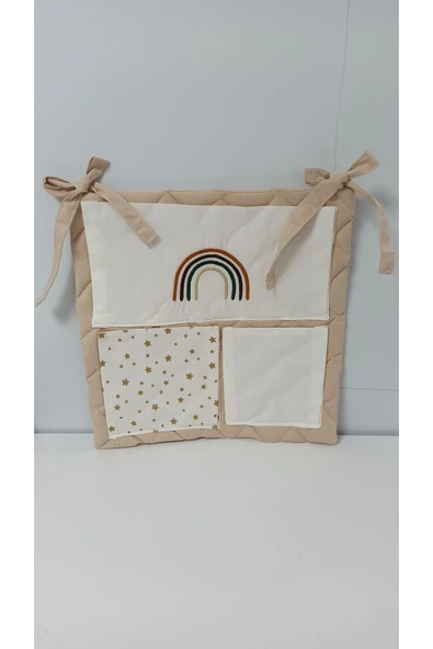 cepli bebek beşik organizer düzenleyici bej gökkuşağı nakışlı - 3