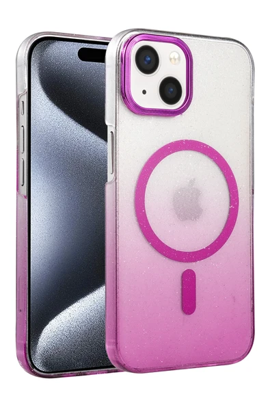 Zipax Apple iPhone 14 Plus / 15 Plus Kılıf Simli Renk Geçişli Magesafe Kapak Azn-Fiyonk ürün görseli 1