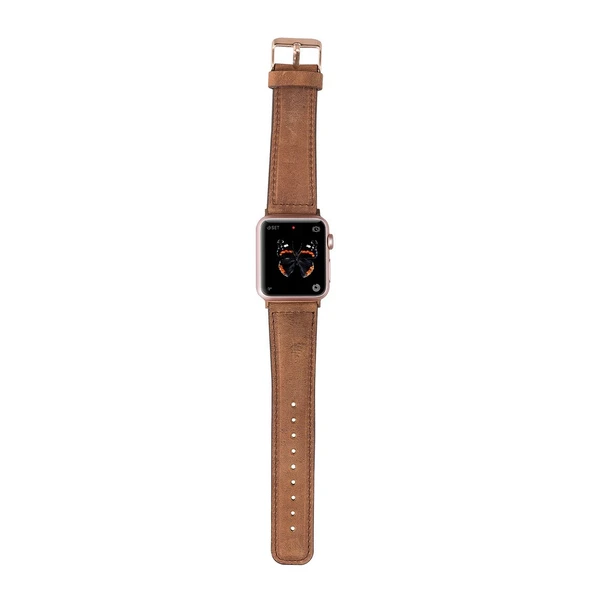 Apple Watch Uyumlu Deri Kordon 42-44-45mm G19 Taba - 4
