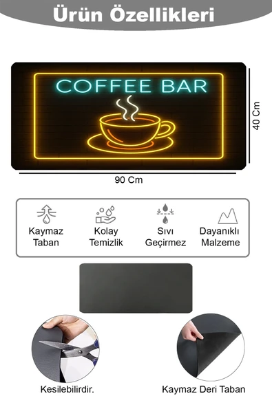 Valerine Life Barista Kahve Barı Tezgah Matı Sıvı Geçirmez XXL Büyük Boy Espresso Makinesi Pad 40x90cm 27BRD250827 - Resim 2