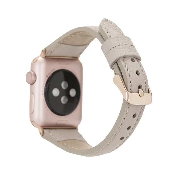 Apple Watch Uyumlu Deri Kordon 38-40-41mm Slim ERC3 Bej - 2