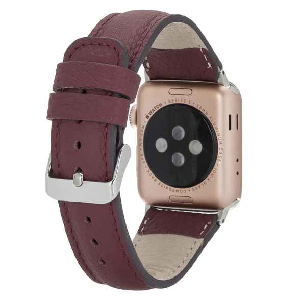 Apple Watch Uyumlu Deri Kordon 42-44-45mm FL6 Bordo - 2