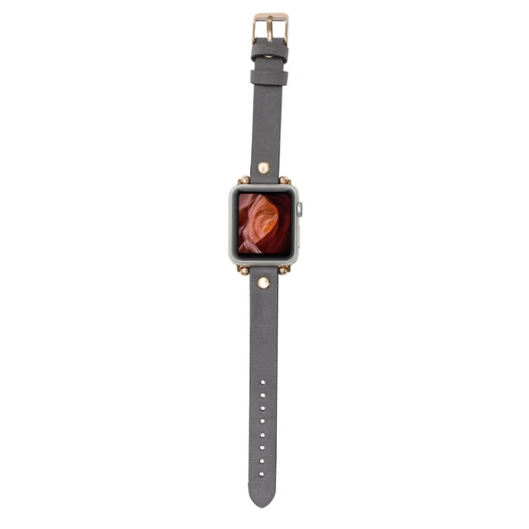 Apple Watch Uyumlu Deri Kordon 38-40-41mm GT RST9 Gri - 3