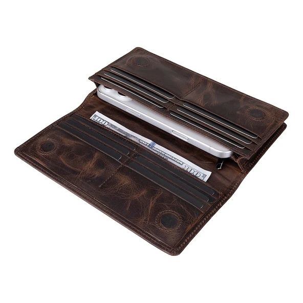 Aura Hakiki Deri, El Yapımı, Telefon Bölmeli, Kadın Cüzdanı, Koyu Kahve - Resim 5