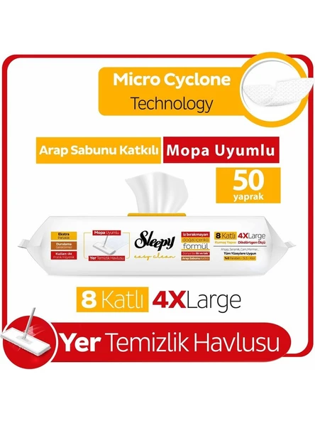 Sleepy Easy Clean Arap Sabun Katkılı Mopa Uyumlu Yer Temizlik Havlusu&Mendili 50 Yaprak - Resim 3