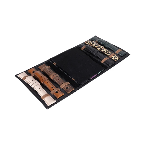 Hakiki Deri, El Yapımı, Saat Kordonu Taşıma Çantası, Kömür Siyah - 3