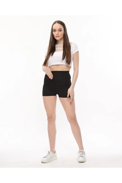 Arkası Hafif Büzgülü Şort Yüksek Bel - 3