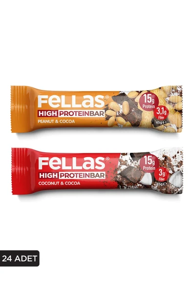 Yüksek Protein Bar 45g Süper İkili Kutu 24 Adet - Hindistan Cevizli x12 Adet + Yer Fıstıklı x 12 Adet ürün görseli