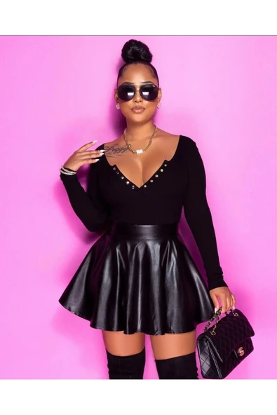 Kloş suni deri etek orta boy - 2