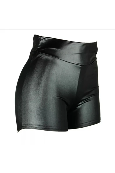 Deri Kısa Şort Arkası Büzgülü Siyah Renk - 5