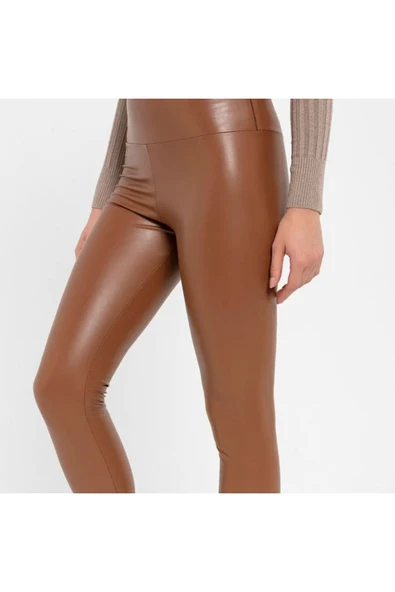 Deri Tayt Yüksek Bel Koyu Kahve - 2