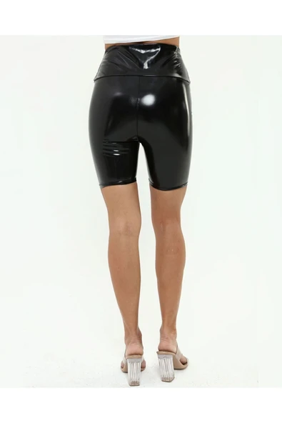 Rugan tayt şort siyah parlak Yüksek Bel - 7