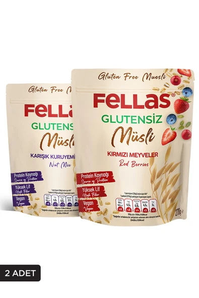 Glutensiz Müsli 2'li - Kırmızı Meyveli 270g + Karışık Kuruyemişli 270g ürün görseli