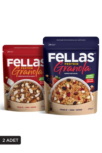 Fellas Protein Granola 2'li Mix Paket -  Hindistan Cevizi & Kakao 270g + Kırmızı Meyveli 270g - 1