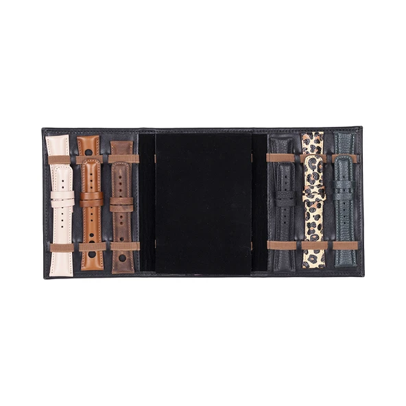 Hakiki Deri, El Yapımı, Saat Kordonu Taşıma Çantası, Kömür Siyah - 4