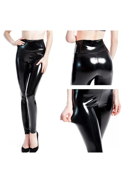 Rugan Tayt Yüksek Bel Parlak Siyah - 7