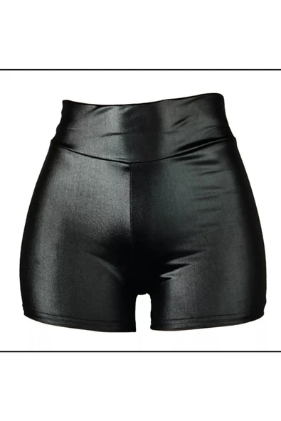 Deri Kısa Şort Arkası Büzgülü Siyah Renk - 4