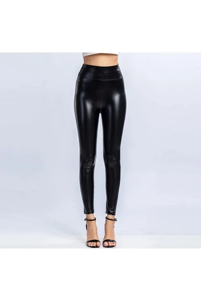 Kadın Deri Tayt Yüksel Bel - 5