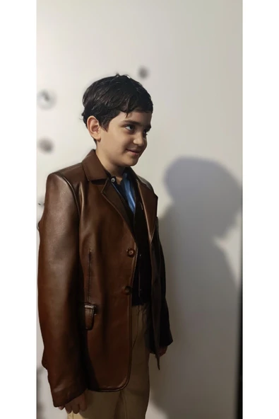 Çocuk ceket yelek kombin hakiki deri - 4