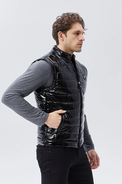 Rugan Deri Yelek Siyah Parlak Renk Erkek - 5