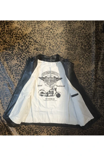 Hakiki deri Erkek yelek regular-fit motorcu tarzı eskitme - 3