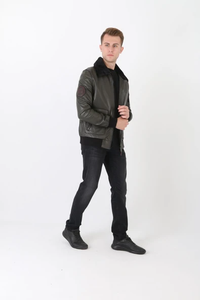 Pilot mont hakiki deri erkek yeşil renk - Resim 2