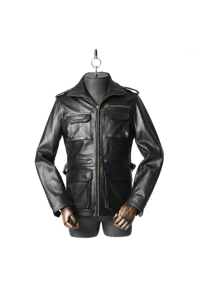 Yakası fermuarlı dik hakim yaka hakiki deri mont - 2