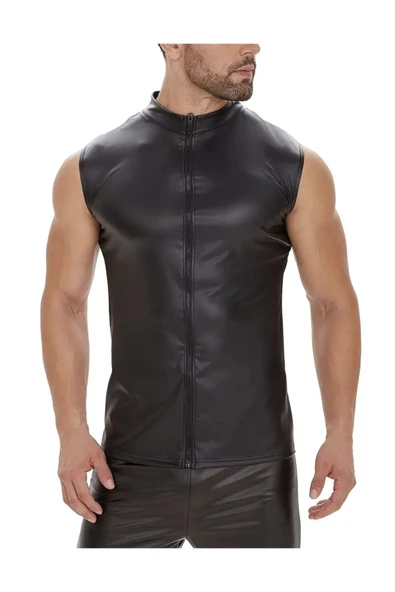 Deri Dik Yaka Sıfır kollu yelek - 4