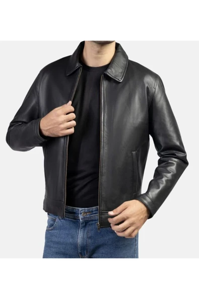 Prof Model Gömlek Yaka Hakiki Kuzu Zik Deri Spor Düz Ceket - 6