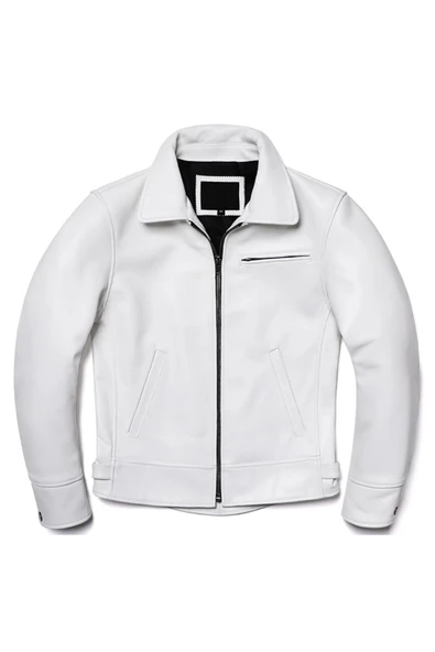 Beyaz hakiki deri mont - Resim 4