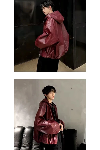 Ultra ovarsize hakiki deri unisex hip hop mont - 6