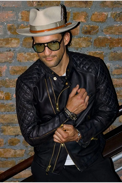 Golden fermuarlı kapitone dikiş detaylı biker mont - 5