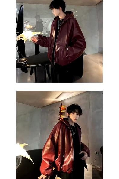 Ultra ovarsize hakiki deri unisex hip hop mont - 4