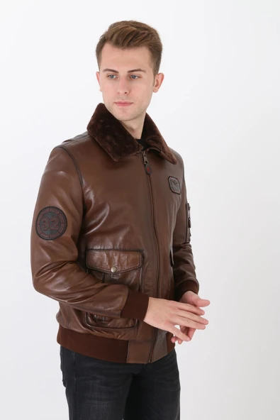 Pilot mont hakiki deri erkek kahve renk - Resim 2