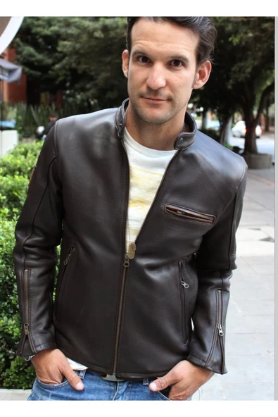 Zik Hakiki Deri Spor Ceket Koyu Kahverengi SlimFit Kesim - 7