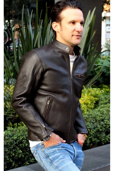 Zik Hakiki Deri Spor Ceket Koyu Kahverengi SlimFit Kesim - 4