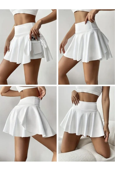 Etekli Şort Yüksel Bel Beyaz Renk İnce - 3