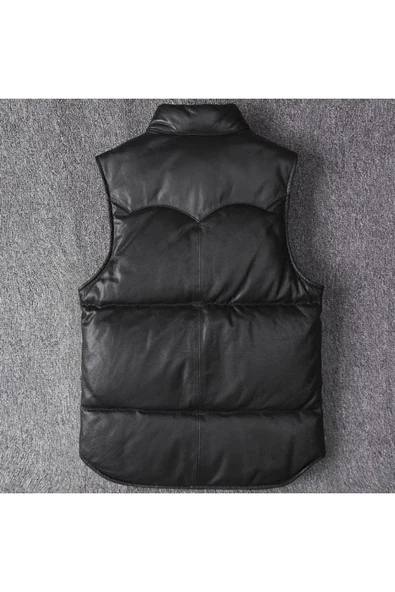 Şişme yelek hakiki kuzu derisi dar kesim siyah renk - 2