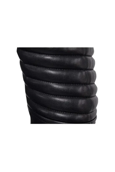 Kuzu derisi Dirsekleri şişme tarzı mont siyah renk - Resim 4