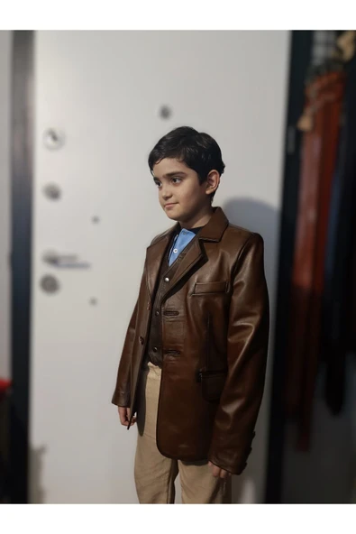 Çocuk ceket yelek kombin hakiki deri - 2