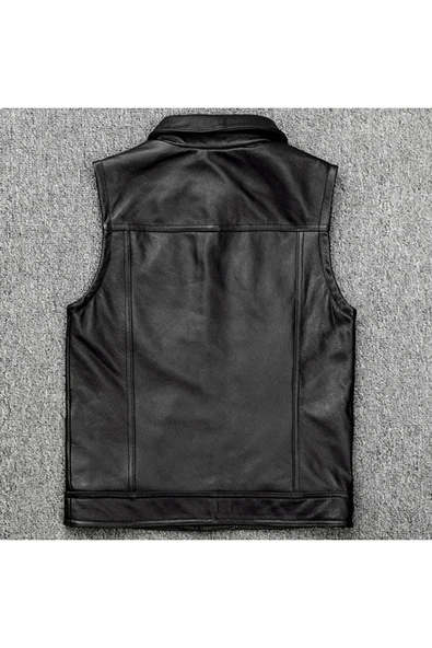 Motorcu tarzı Hakiki kuzu derisi yelek - Resim 2