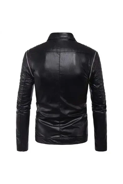 Hakiki kuzu derisi omuzları dikey süs fermuarlı biker mont - 2