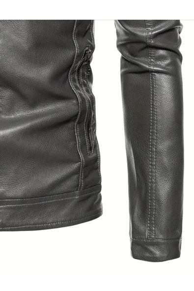 Hakiki Kuzu Derisi Spor Slim Fit Gri Renk Ceket - 6