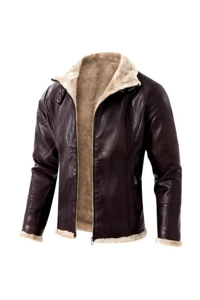 Tüylü Hakiki deri hırka tarzı ceket dar kesim erkek - 2