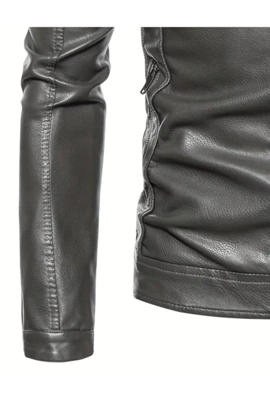 Hakiki Kuzu Derisi Spor Slim Fit Gri Renk Ceket - 5