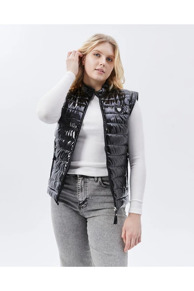 Rugan Deri Yelek Siyah Parlak Kadın - Resim 6