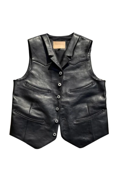 Yakalı metal düğmeli yelek hakiki deri - 2