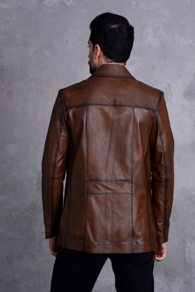 Uzun Italyan Yak Dar Kesim Hakiki Deri Ceket - Resim 4