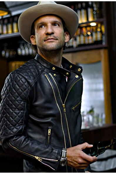 Golden fermuarlı kapitone dikiş detaylı biker mont - 4